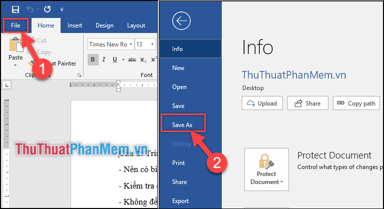 Ấn vào tab File ở góc trái phần mềm → Chọn Save As
