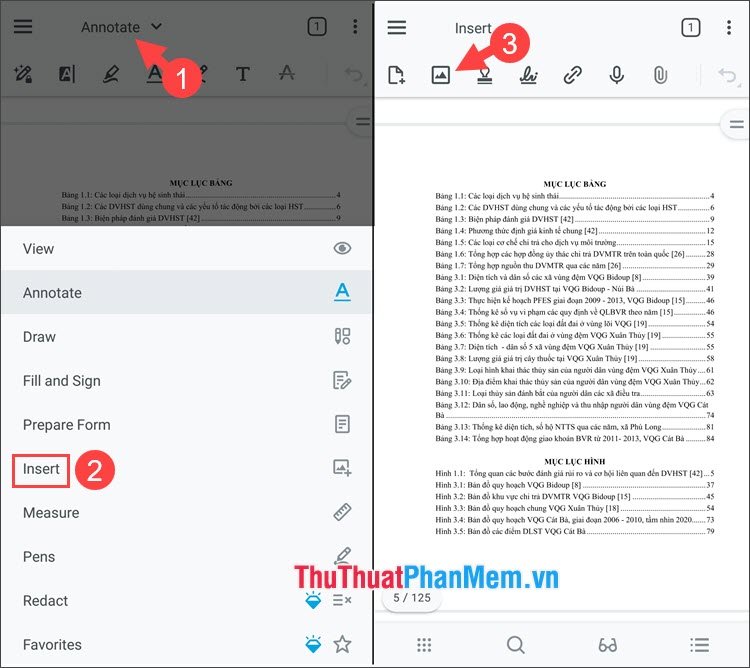 Chạm vào mục Annotate và chuyển sang Insert