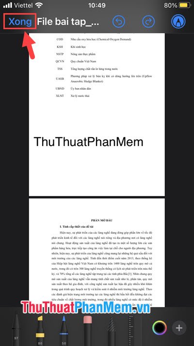 Chạm vào Xong để lưu