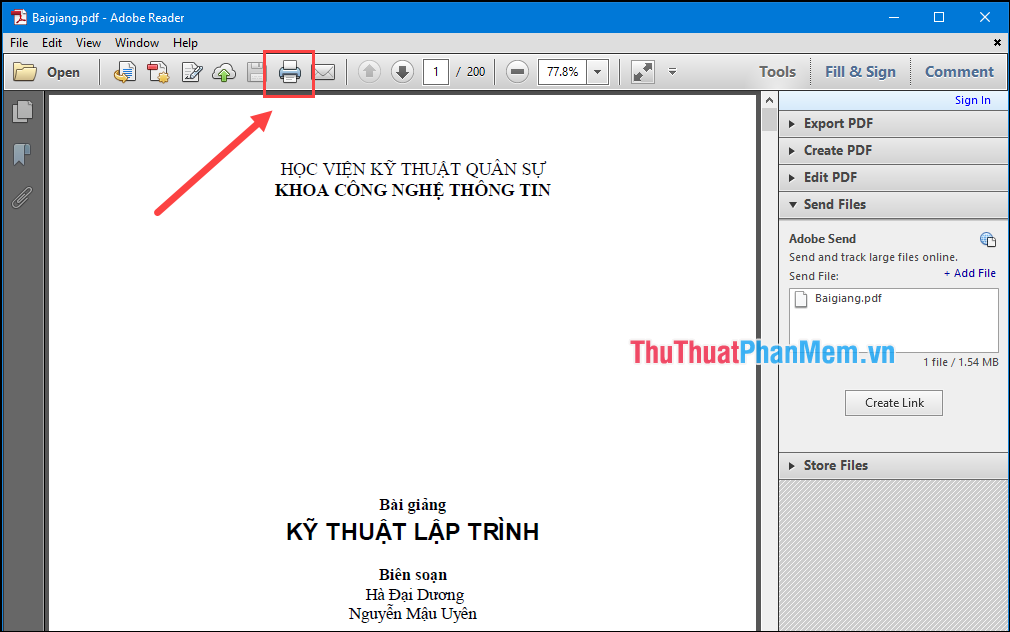 Chọn biểu tượng hình Máy in