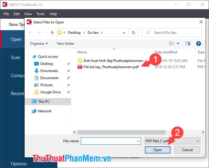 Chọn file PDF cần chuyển đổi