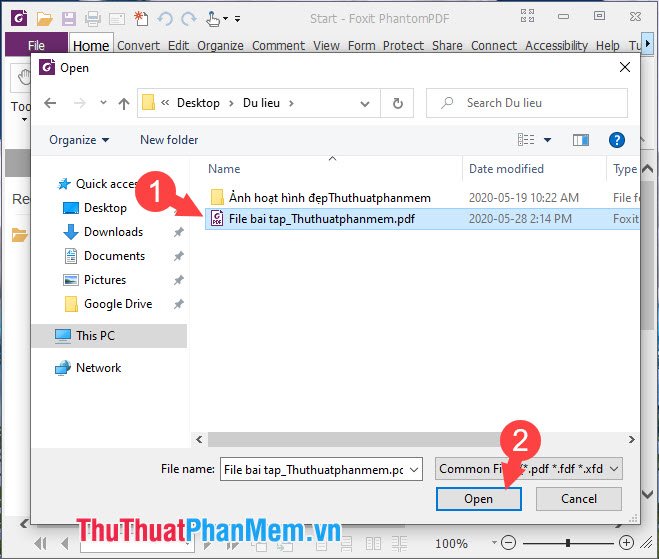 Chọn file PDF rồi nhấn Open