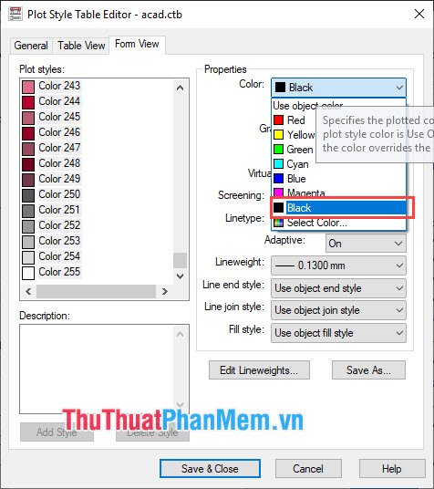 Chọn màu Black