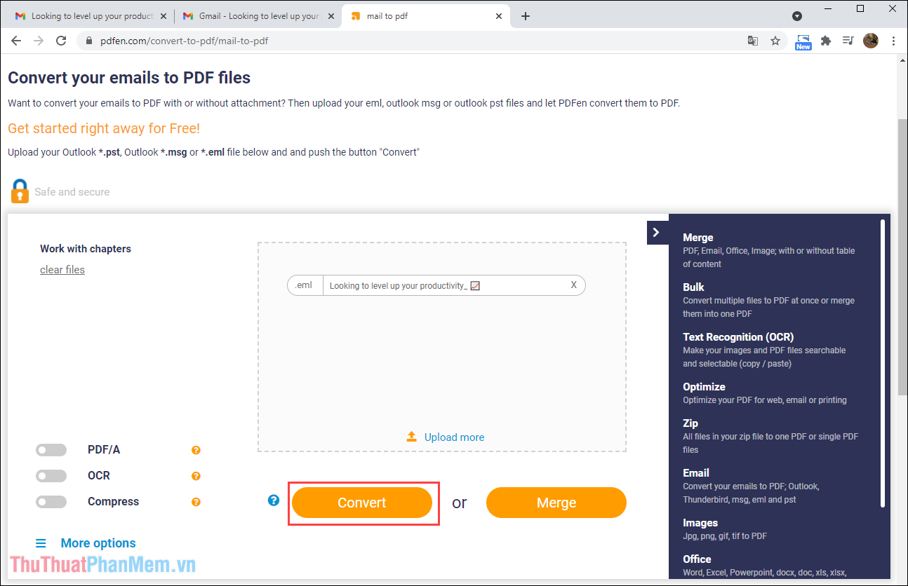 Chọn mục Convert để bắt đầu chuyển đổi định dạng file PDF