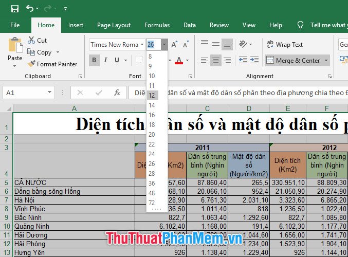Chọn size chữ