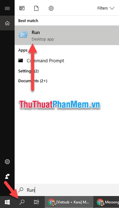 Dùng trình tìm kiếm của Windows với từ khóa Run