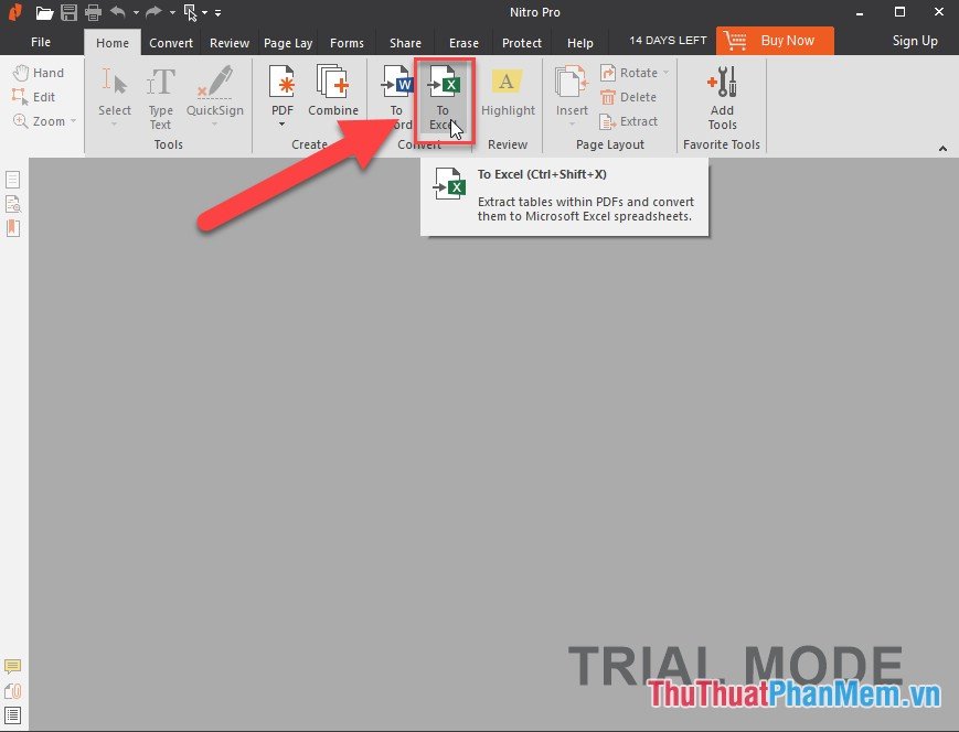 Kích chọn To Excel để chuyển đổi từ định dạng PDF sang Excel